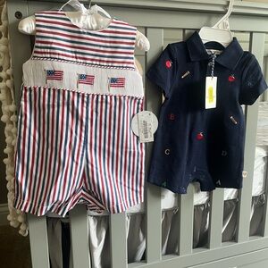 Edge hill Striped and Embroidered Baby Rompers